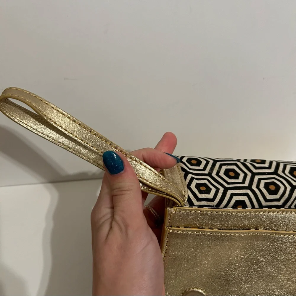 Jonathan Adler Gold Leather Clutch Wristlet with Metal Birds - Picture 4 of 14